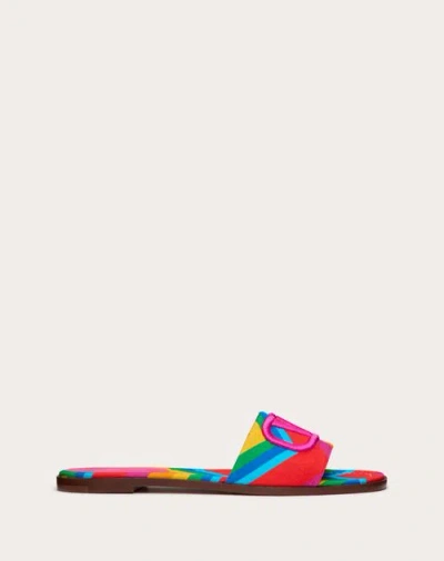 Valentino Garavani Garavani Escape Slide Sandal In Canvas With Chevron24 Print Woman Multicolour/pin In Multicolor/pink Pp