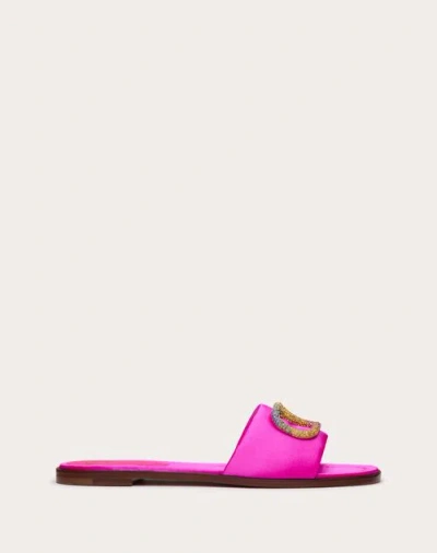 Valentino Garavani Garavani Escape Slide Sandal In Satin With Crystals Woman Pink Pp/multicolour 38.