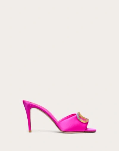 Valentino Garavani Garavani Escape Slide Sandals In Satin With 90mm Crystals Woman Pink Pp/multicolo In Pink Pp/multicolour