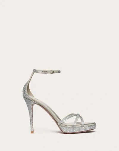 Valentino Garavani Eveninglam 115 Embellished Satin Sandals In Crystal/grigio Perla