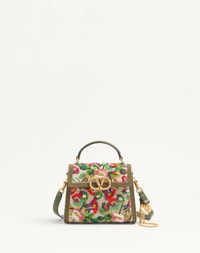 Valentino Garavani Garavani Mini Vsling Embroidered Handbag With Jewel Logo Woman Natural/multicolou In Natural/multicolour