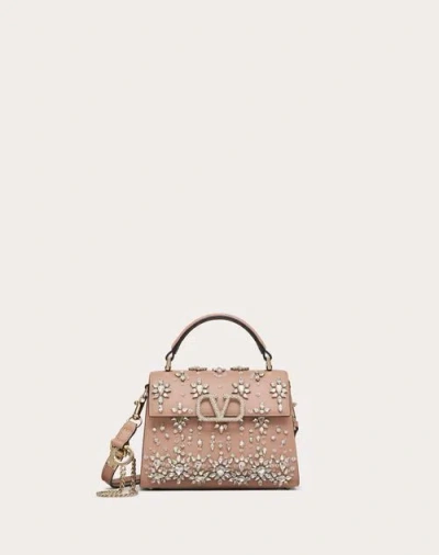 Valentino Garavani Vsling Mini Rhinestone Top-handle Bag In Crystal/rose Cannelle