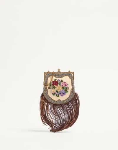 Valentino Garavani Garavani Nellcote Fairytales Embroidered Small Clutch With Fringes Woman Natural/ In Natural/multicolour/brown