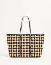 Valentino Garavani Garavani Rockstud Embroidered Shopping Bag In Raffia Woman Natural/black Uni In Natural/black