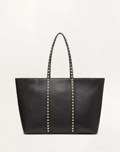 VALENTINO GARAVANI VALENTINO GARAVANI VALENTINO GARAVANI ROCKSTUD SHOPPING BAG IN GRAINY CALFSKIN WOMAN BLACK UNI