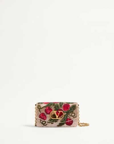 Valentino Garavani Garavani Vain Embroidered Shoulder Clutch With Cherryfic Pattern Woman Beige/mult In Beige/multicolour