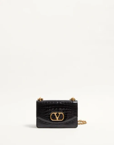 Valentino Garavani Garavani Vain Small Shoulder Bag In Crocodile Leather Woman Black Uni