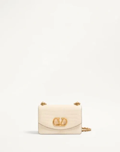 VALENTINO GARAVANI VALENTINO GARAVANI GARAVANI VAIN SMALL SHOULDER BAG IN CROCODILE LEATHER WOMAN BUTTER UNI