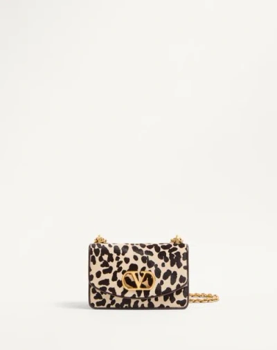 Valentino Garavani Garavani Vain Small Shoulder Bag In Pony Effect Calfskin With Animalier Print Wom In Natural/brown