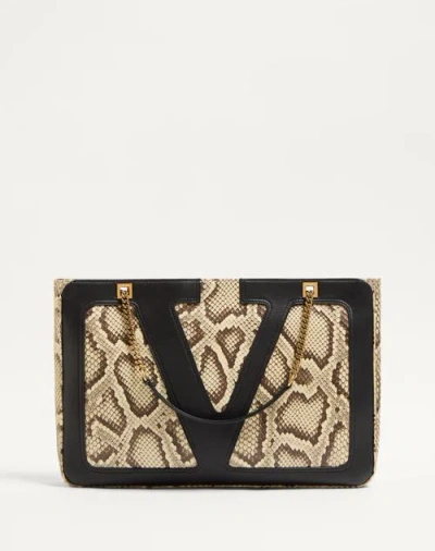 Valentino Garavani Garavani Viva Superstar Medium Python Shopping Bag Woman Cream/black Uni