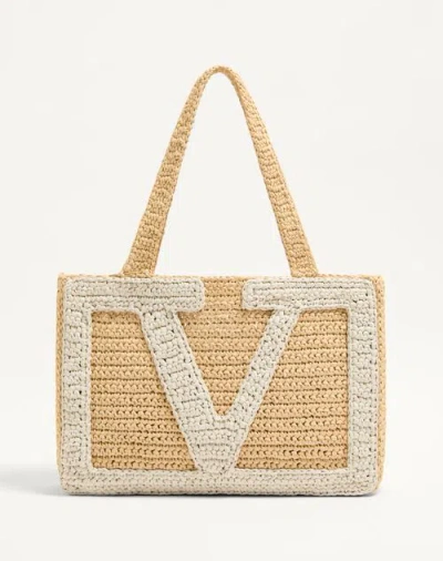 Valentino Garavani Garavani Viva Superstar Medium Shopping Bag In Raffia Woman Natural/butter Uni