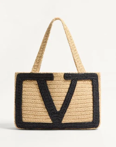 Valentino Garavani Garavani Viva Superstar Medium Shopping Bag In Synthetic Raffia Woman Natural Uni