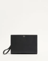 Valentino Garavani Garavani Vlogo Signature Grainy Calfskin Pouch In Black