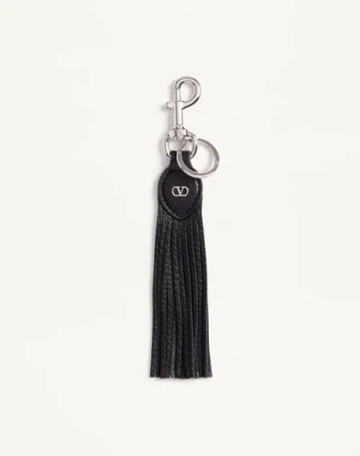 Valentino Garavani Garavani Vlogo Signature Key Ring In Grainy Calfskin And Metal In Black