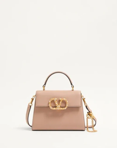 Valentino Garavani Garavani Vsling Small Handbag In Grainy Calfskin With Jewel Logo Woman Rose Canne