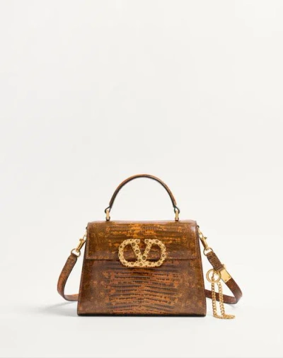 Valentino Garavani Garavani Vsling Small Handbag In Tejus With Jewel Logo Woman Straw/smoked Topaz U