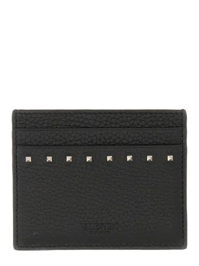 Valentino Garavani Garnet Calfskin Rockstud Card Holder In Red
