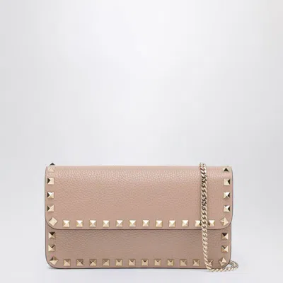 Valentino Garavani Garnet Calfskin Rockstud Chain Wallet In Neutral