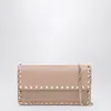 Valentino Garnet Calfskin Rockstud Chain Wallet In Neutral