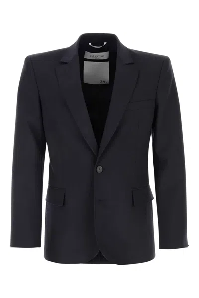 Valentino Wool Single-breasted Blazer In Blue