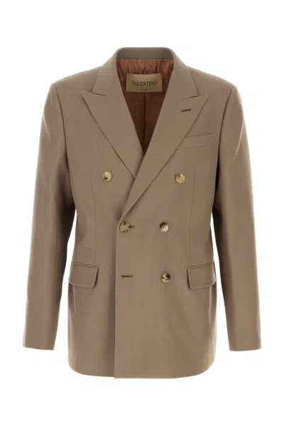Valentino Wool Blazer Double Breasted Notch Lapel In Brown