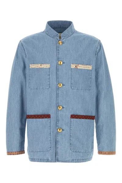 Valentino Denim Shirt Long Sleeves Patch Pockets Contrast In Multi