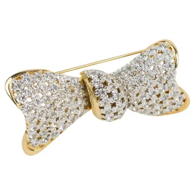 Pre-owned Valentino Garavani Gilded Metal Crystal Jeweled Bowtie Brooch In Multi