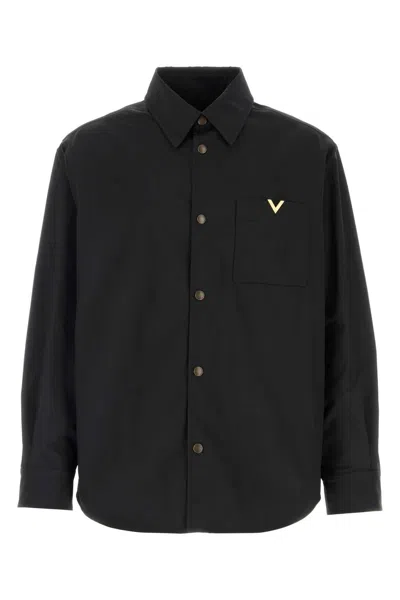 Valentino Stretch Polyester Shirt Button Cuffs Pocket In Black