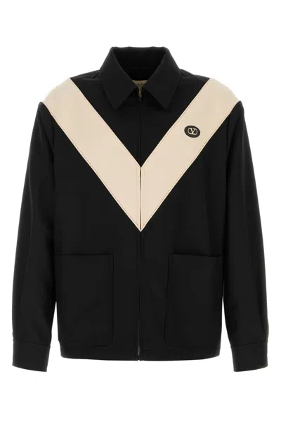 Valentino Zip-up Jacket With Inlaid V And Vlogo Patch In Black