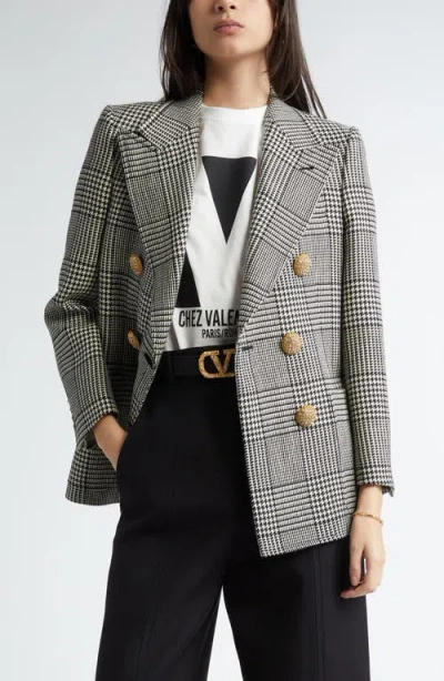 Valentino Garavani Glen Plaid Double Breasted Wool Blazer In Gray