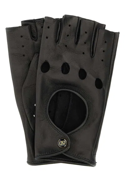 Valentino Garavani Vlogo Signature Leather Fingerless Gloves In Black