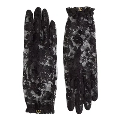 Valentino Garavani Floral-lace Gloves In Black