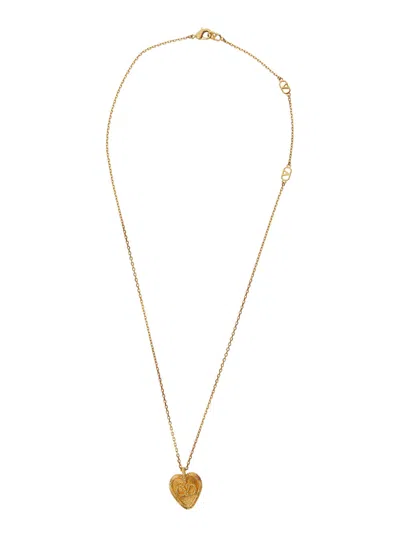 Valentino Garavani Gold-colored Necklace With Heart-shaped Pendant And Vlogo Detail In Brass Woman In Multicolor