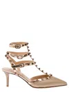 Valentino Garavani Gold-colored Pumps With Rockstuds Strap In Hammered Leather Woman In Silver