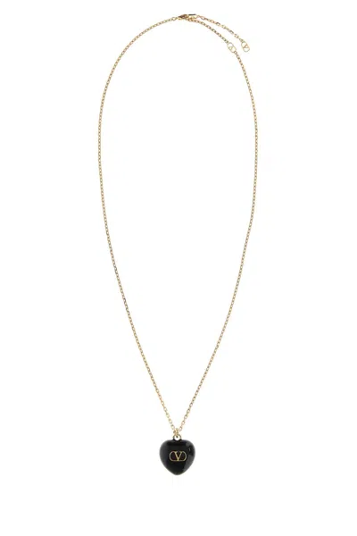 Valentino Garavani Golden Black Heart Pendant Necklace