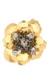 Valentino Gold Metal Fleur Lumineuse Brooch In Gold