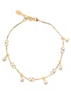 Valentino Garavani Gold-tone Anklet With Pearls And Vlogo Detail In Brass Woman In Multicolor