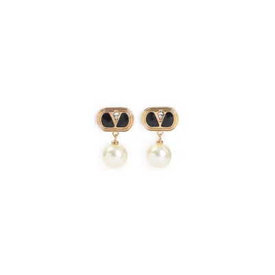 Valentino Garavani Gold-tone Brass Earrings With Black Enamel