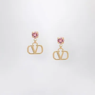 Valentino Garavani Gold Vlogo Signature Earrings With Pink Swarovski