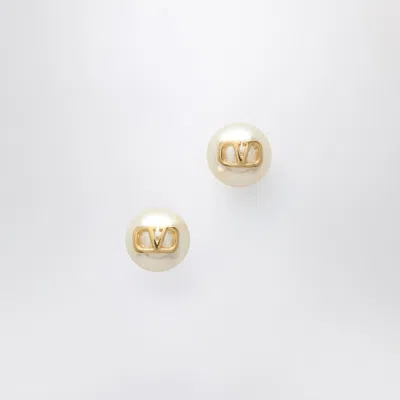 Valentino Garavani Golden Pearl Earrings With Signature Vlogo Women