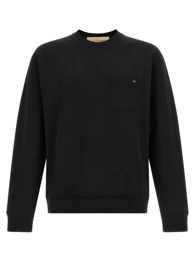 Valentino Garavani Gold-logo Patch Pocket Sweatshirt In Black