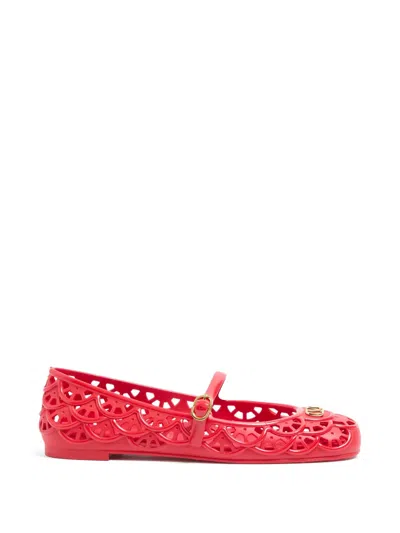 Valentino Garavani Gold-tone Signature Flat Shoes With Adjustable Strap And 5mm Heel Height In Pink