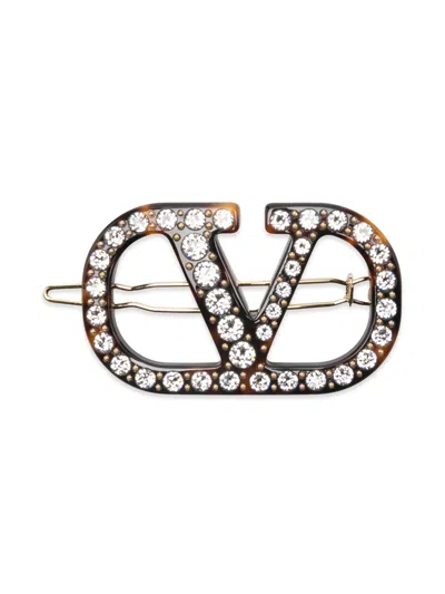 Valentino Garavani Gold-tone Vlogo Detail With Swarovski Crystals Mini Accessory In Brown
