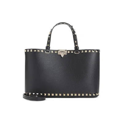 Valentino Garavani Grained Calf Leather Shopper Bag In Black