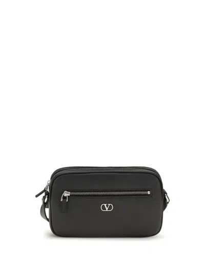 Valentino Garavani Vlogo Signature Leather Crossbody Bag Adjustable In Black