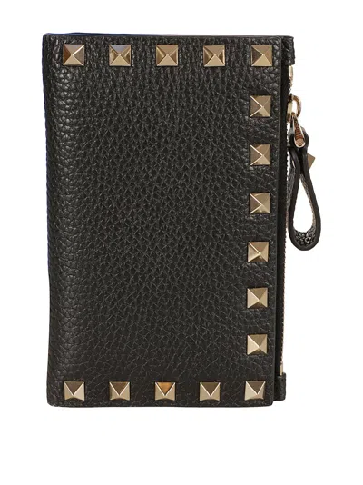 Valentino Garavani Grainy Calfskin Leather Coin Purse In Black