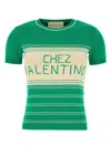 Valentino Cotton Sweater With Crew Neck And Stripes In Green