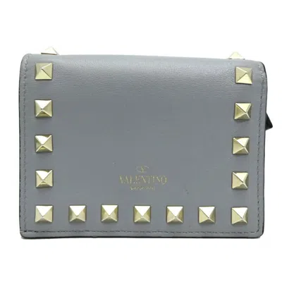 Pre-owned Valentino Garavani Gray Leather Wallet (bi-fold) ()