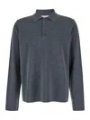 Valentino Garavani Grey Polo Shirt With Classic Collar And Long Sleeves In Wool Man In Multicolor