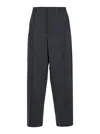 Valentino Garavani Grey Wide Pants With Pences In Wool Man In Black